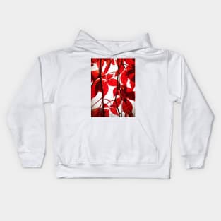 Red Leaves: Brilliant leafy pattern in scarlet and crimson with a canvas look Kids Hoodie